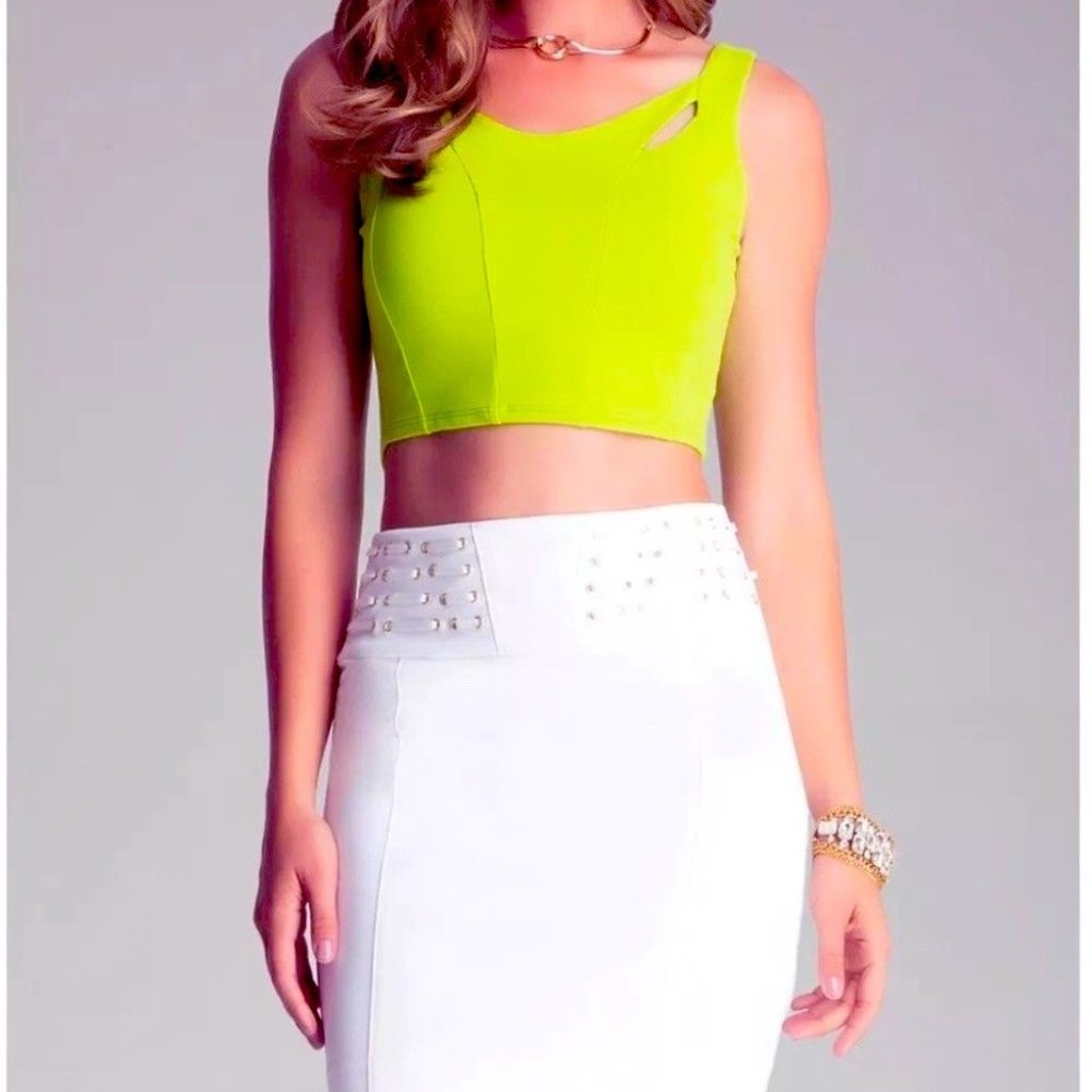 Bebe Lime Green Zip Back Cropped Cut Out Crop‎ Top